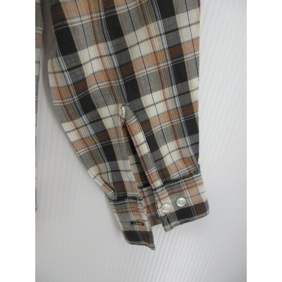 VINTAGE Sears Top Medium Gray 70s Button Up Shirt Plaid Pocket - Picture 3 of 9